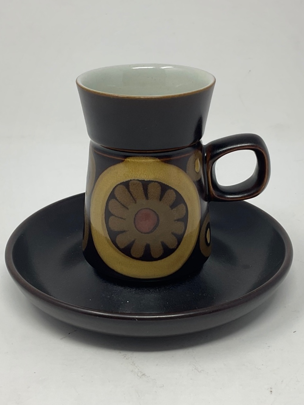 Denby Arabesque Stoneware Flat Demitasse Espresso Cup & Saucer Set